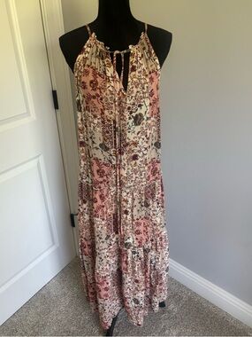 Anthologie Boho Floral Tie-Front Maxi Dress in Blush and Cream